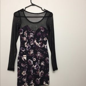 Floral Sheer Long Sleeve Mini Dress Sz S